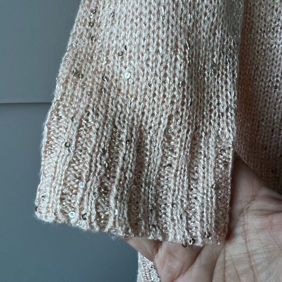 NY Collection Cardigan Women XS Open Weave Pink Sequins 3/4 Sleeve Barbie Core - Picture 4 of 13